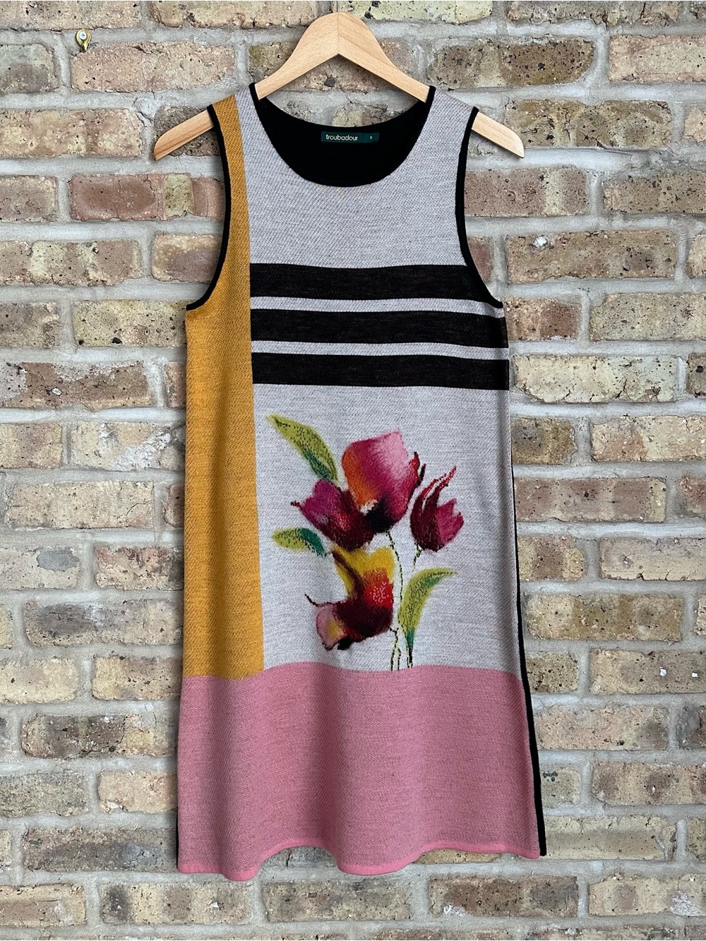 Troubadour (Anthropologie) Sleeveless Floral Midi Dress in Pink, Mustard & Black